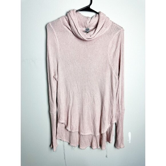 We the Free Waffle Knit Lightweight Turtleneck Sweater Womens Pink Small - Picture 1 of 9